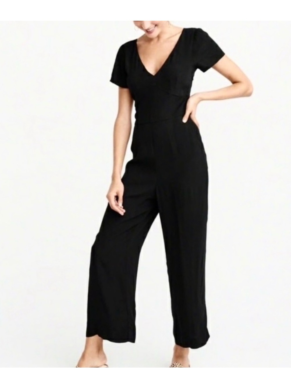 Abercrombie & Fitch Black Short Sleeve Tie Open Back Wide Leg Boho Jumpsuit M